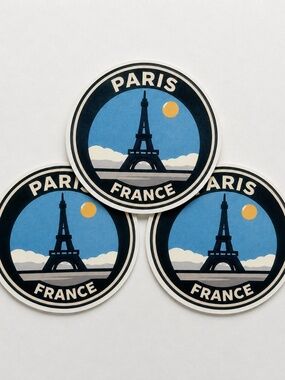 Paris France Stickers Set of 3 - 3 Inch Waterproof Vinyl Decals, Eiffel Tower